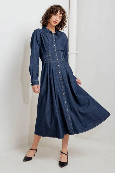 Truedames Vintage Blues Denim Midi Dress In Brown