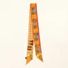 Truedames Vintage Carriage Pattern Printed Twilly Skinny Scarf In Orange