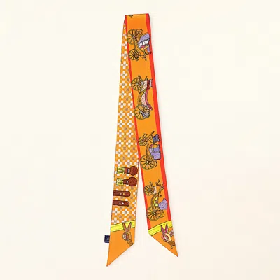 Truedames Vintage Carriage Pattern Printed Twilly Skinny Scarf In Orange