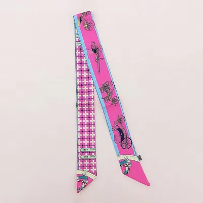 Truedames Vintage Carriage Pattern Printed Twilly Skinny Scarf In Pink