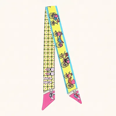 Truedames Vintage Carriage Pattern Printed Twilly Skinny Scarf In Yellow