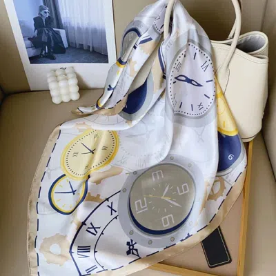 Truedames Vintage Clock Pattern Print Square Bandana Scarf In Blue