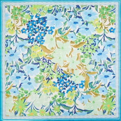 Truedames Vintage Floral Garden Print Square Bandana Scarf In Blue