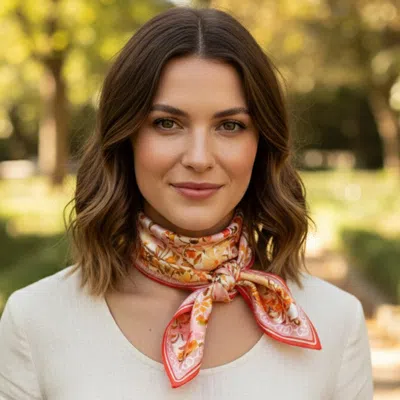 Truedames Vintage Floral Garden Print Square Bandana Scarf In Orange