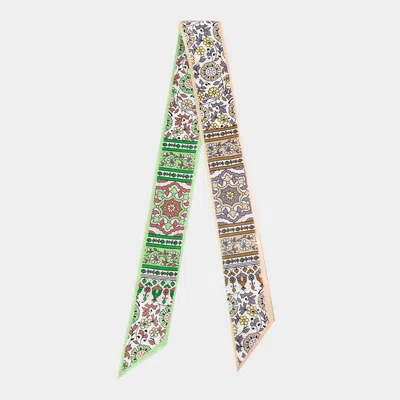 Truedames Vintage Floral Medallion Allover Print Silk Feel Twilly Skinny Scarf In Multi