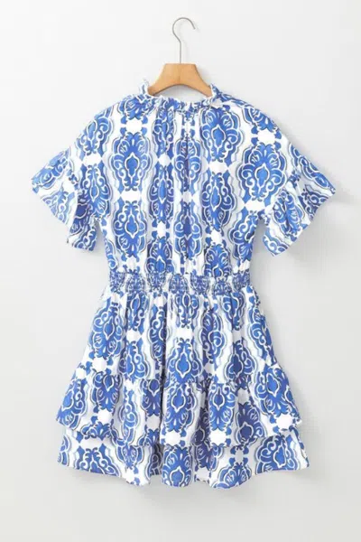 Truedames Vintage Floral Print Wide Ruffled Sleeve Dress In Blue