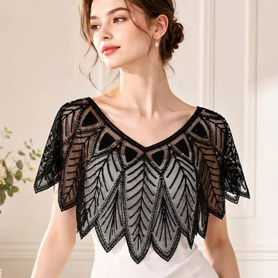Truedames Vintage Inspired Sequin Evening Capelet Cape Shawl In Black