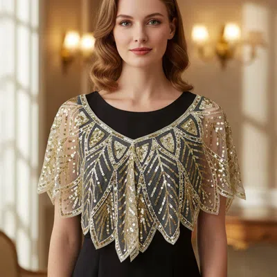 Truedames Vintage Inspired Sequin Evening Capelet Cape Shawl In Gold