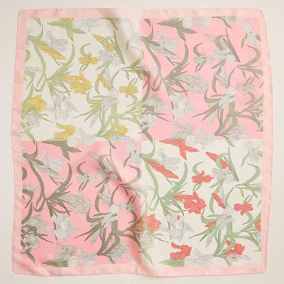 Truedames Vintage Iris Floral Printed Square Silky Satin Scarf In Pink