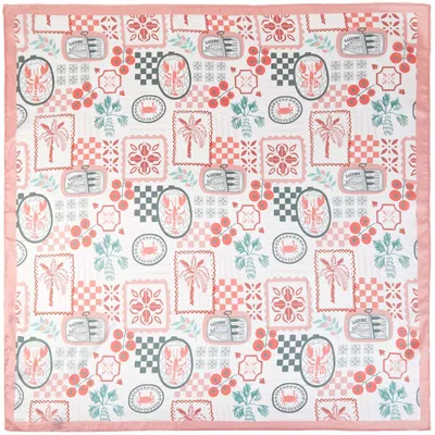 Truedames Vintage Lobster Seafood Pattern Print Square Bandana Scarf In Pink