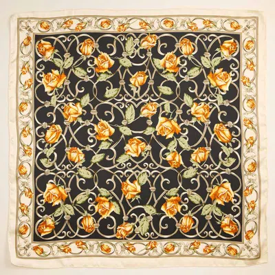 Truedames Vintage Rose Chain Border Printed Square Silky Satin Scarf In Multi