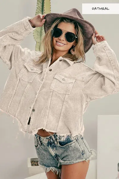 Truedames Vintage Washed Corduroy Jacket In Neutral