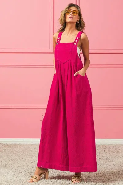 Truedames Vintage Washed Corduroy Wide Leg Overalls In Pink