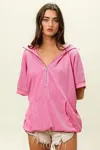Truedames Vintage Washed Waffle Thermal Hoodie In Pink