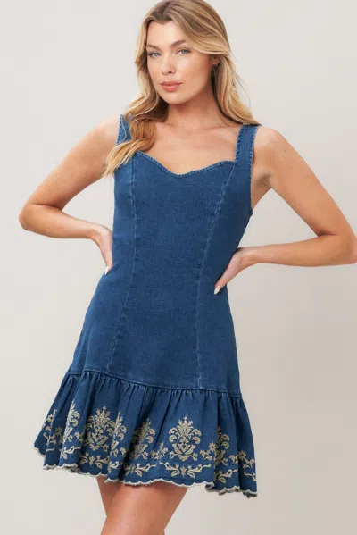 Truedames Vintage Wave Denim Mini Dress In Blue
