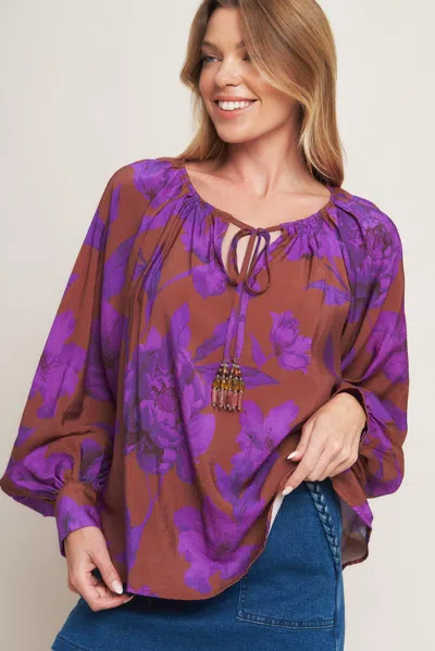 Truedames Violet Dream Woven Peasant Top In Multi
