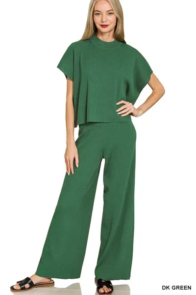 Truedames Viscose Sweater Short Sleeve Top And Pants Set In Green