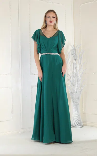Truedames V-neck Bell Sleeve Chiffon A-line Formal Dress In Green