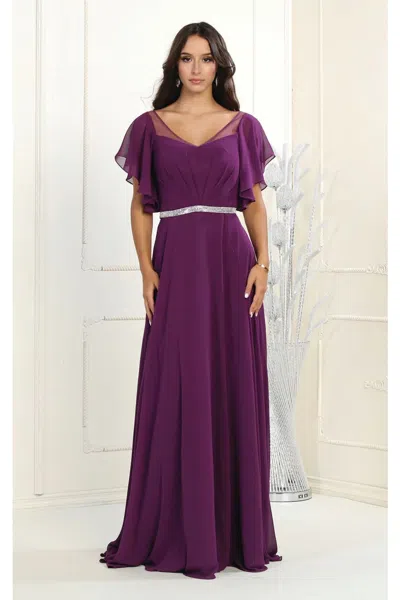 Truedames V-neck Bell Sleeve Chiffon A-line Formal Dress In Purple