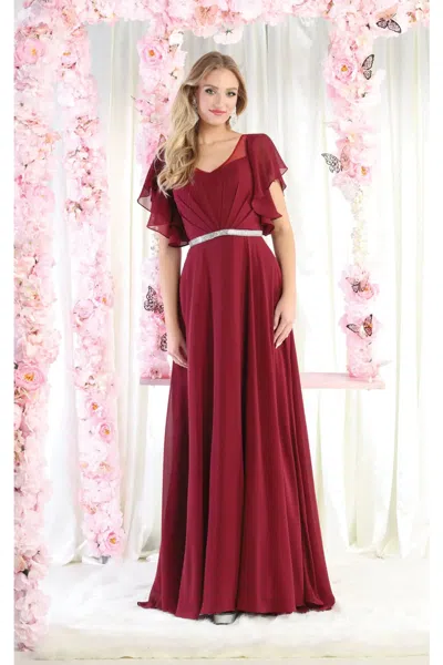 Truedames V-neck Bell Sleeve Chiffon A-line Formal Dress In Red