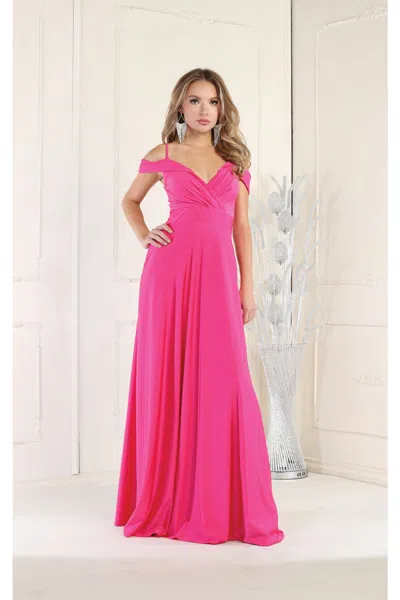 Truedames V-neck Cold Shoulder Ruched A-line Bridesmaid Gown In Pink