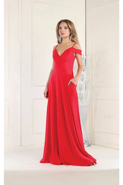 Truedames V-neck Cold Shoulder Ruched A-line Bridesmaid Gown In Red