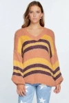 Truedames V-neck Cozy Thick Knit Stripe Pullover Sweater In Multi