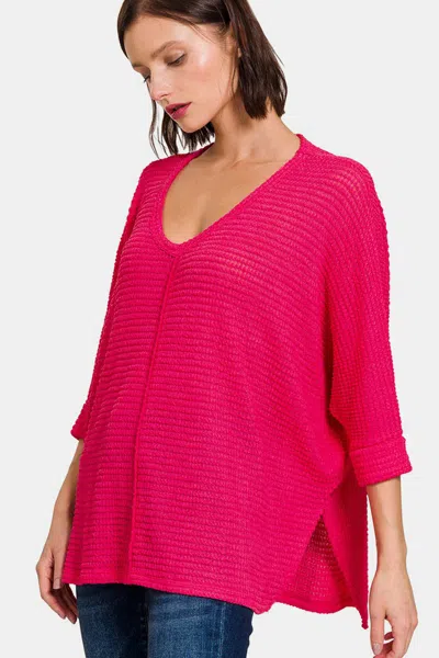 Truedames V-neck High-low Jacquard Knit Top In Multi