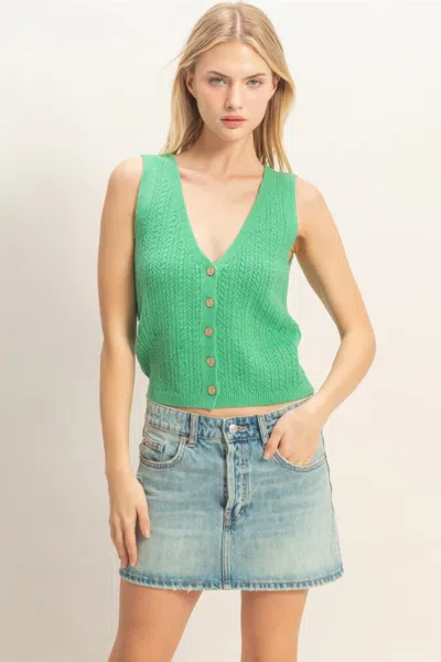 Truedames V-neck Knit Tank Top In Green