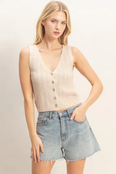 Truedames V-neck Knit Tank Top In Sand