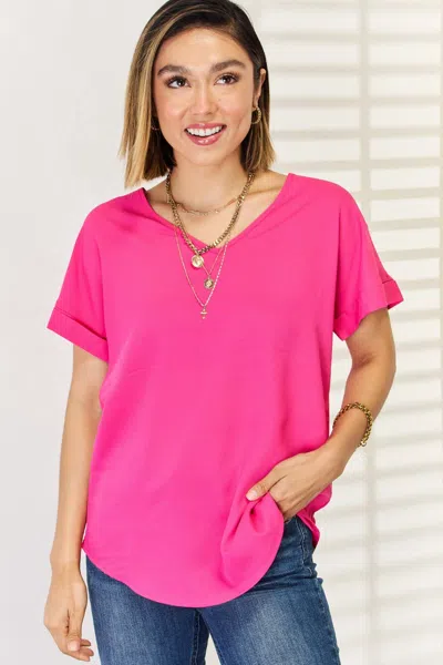 Truedames V-neck Rolled Short Sleeve T-shirt In Pink