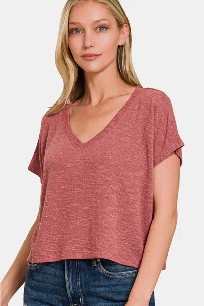 Truedames V-neck Short Sleeve Crop T-shirt In Pink