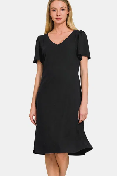 Truedames V-neck Short Sleeve Dress In Black