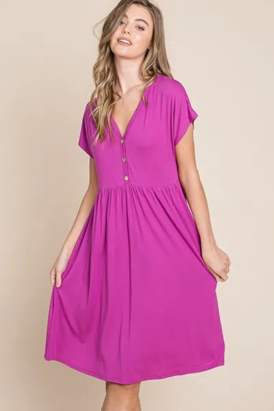 Truedames V-neck Short Sleeve Dress In Purple