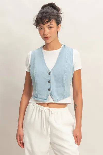Truedames V-neck Sleeveless Denim Vest In Blue