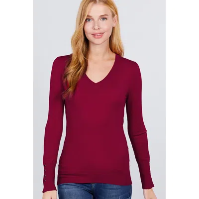 Truedames V-neck Sweater W/rivet Button In Pink
