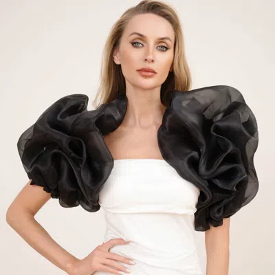 Truedames Voluminous Ruffle Statement Shoulder Wrap In Black