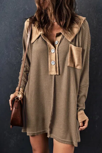 Truedames Waffle Knit Button Front Dress In Black