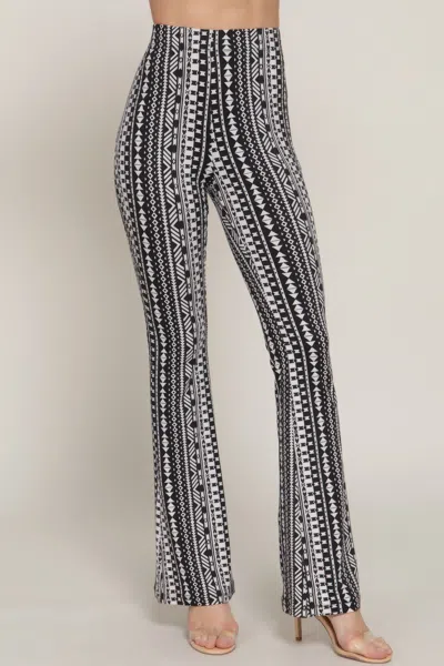 Truedames Waist Elastic Slim Flare Print Pants In Black