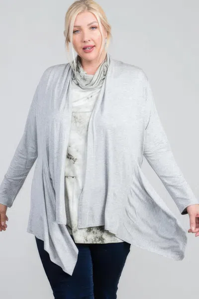 Truedames Waist Seam Shark Bite Long Sleeve Open Solid Cardigan In White