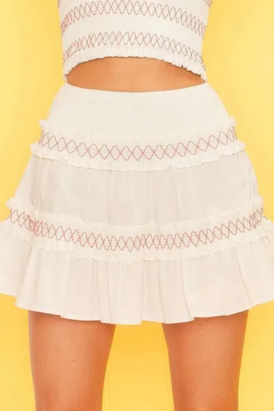 Truedames Waist Smocking Ruffle And Shirring Mini Skirt In White