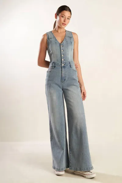 Truedames Walk With Me Denim Jumpsuit In Blue