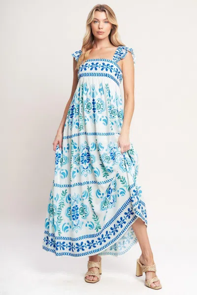 Truedames Walking On The Coast Woven Maxi Dress In Blue