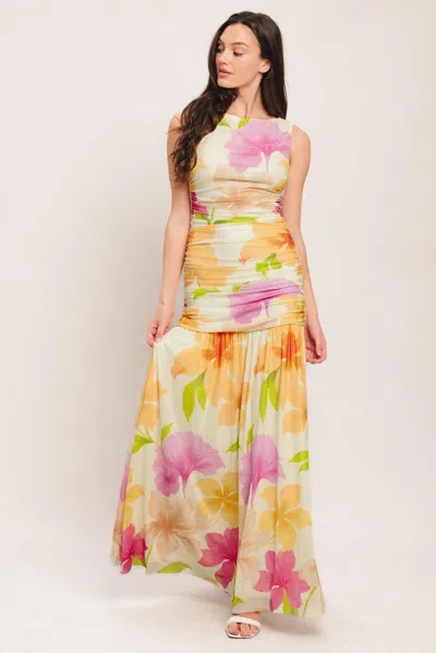 Truedames Warm Breeze Blooms Power Mesh Maxi Dress In Multi
