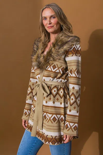 Truedames Warm Up Weather Sweater Cardigan In Brown