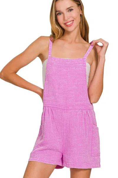 Truedames Washed Double Gauze Tie Back Rompers In Purple