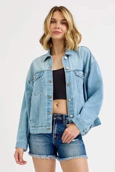 Truedames Washed Dropped Shoulder Denim Jacket In Blue