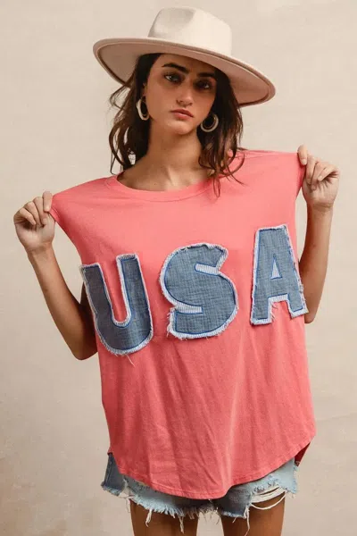 Truedames Washed Jersey With Usa Patched Raw Cut Edge Detail In Pink