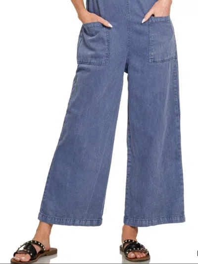Truedames Washed Knot Strap Pockets Jumpsuit In Blue