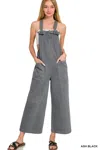 Truedames Washed Knot Strap Pockets Jumpsuit In Gray